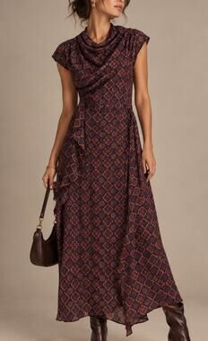 Club Monaco Womens Drape Midi Dress Size 6 Dark Academia Fall Boho Artsy Retro